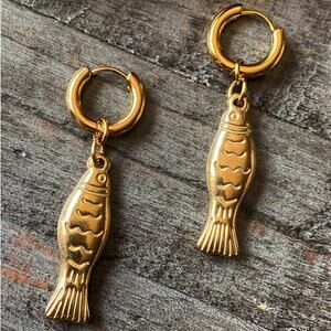 NEW Good Luck Fish Gold Plated Hoop Earrings